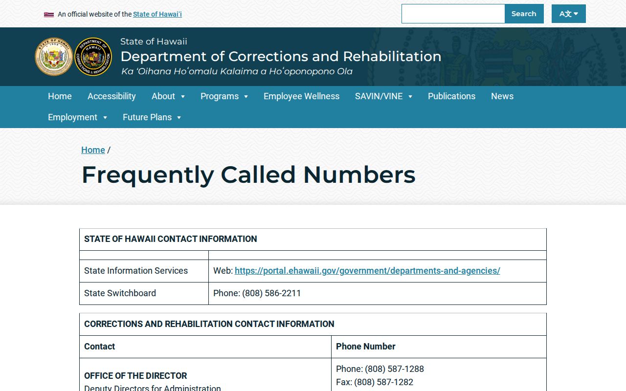 Hawaiʻi County release date lookup through the DCR contact directory