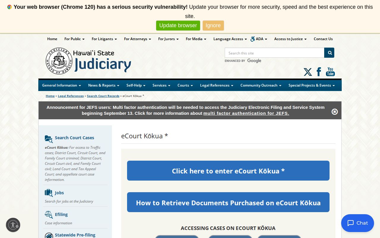 Hawaii County release record search through eCourt Kōkua