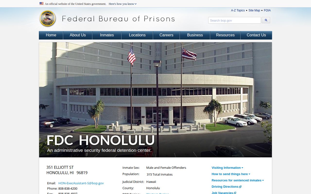 FDC Honolulu federal custody and release context for Hawaiʻi County
