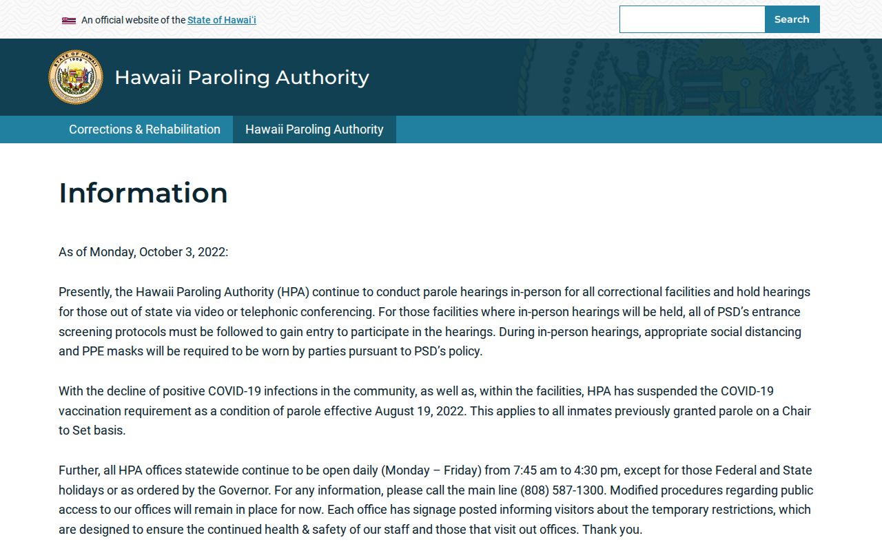 Hawaiʻi County parole and post-release supervision records on the HPA page