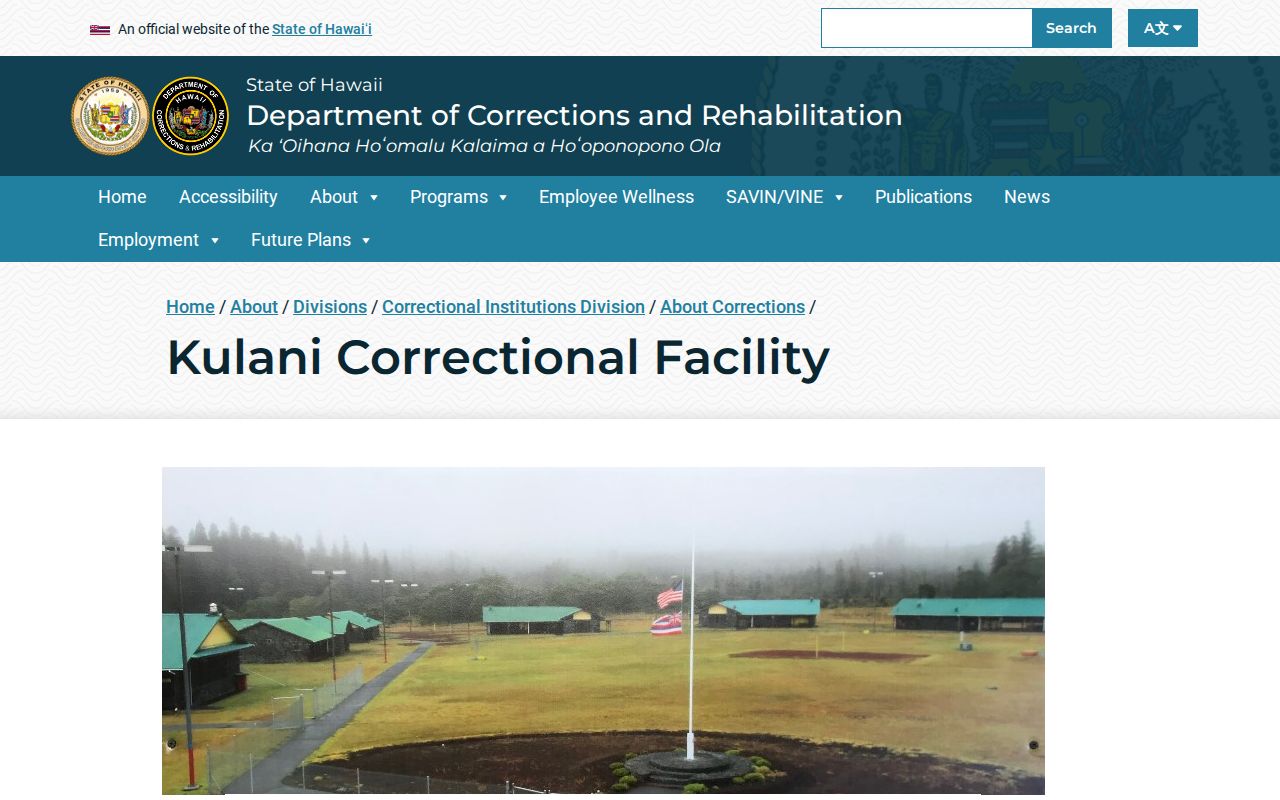 Official Kulani Correctional Facility page and facility image